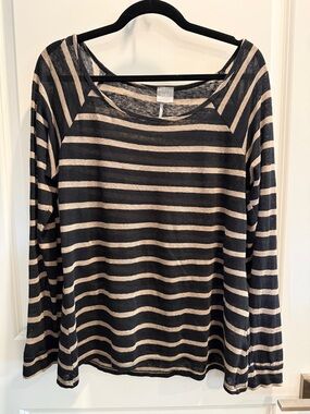 LAST CHANCE ‼️ bobi Black and Beige Striped Long Linen Sleeve Tee